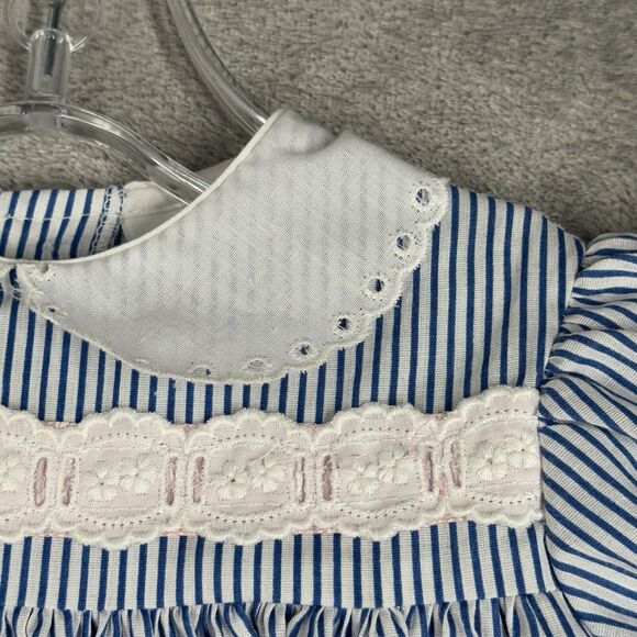 Lightening Bug Dress Girl 2T Blue White Stripe Ruffle A-Line Girly Nautical Boho - Picture 5 of 9